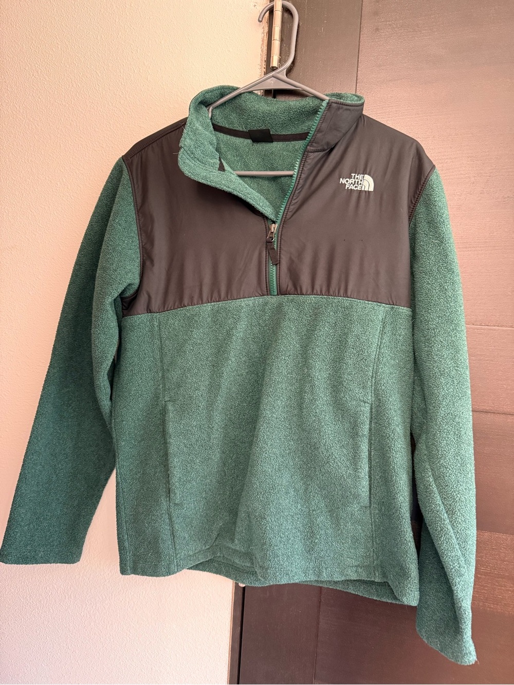 The North Face Green Fleece Pullover Jacket with Black Yoke